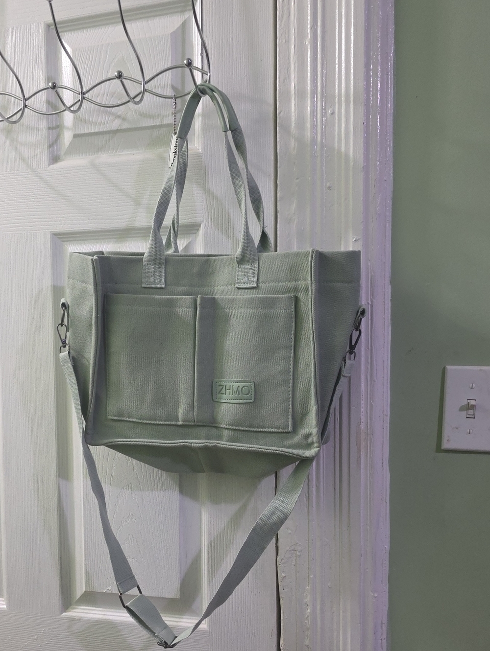 Sage Green Canvas Tote Bag with Shoulder Strap